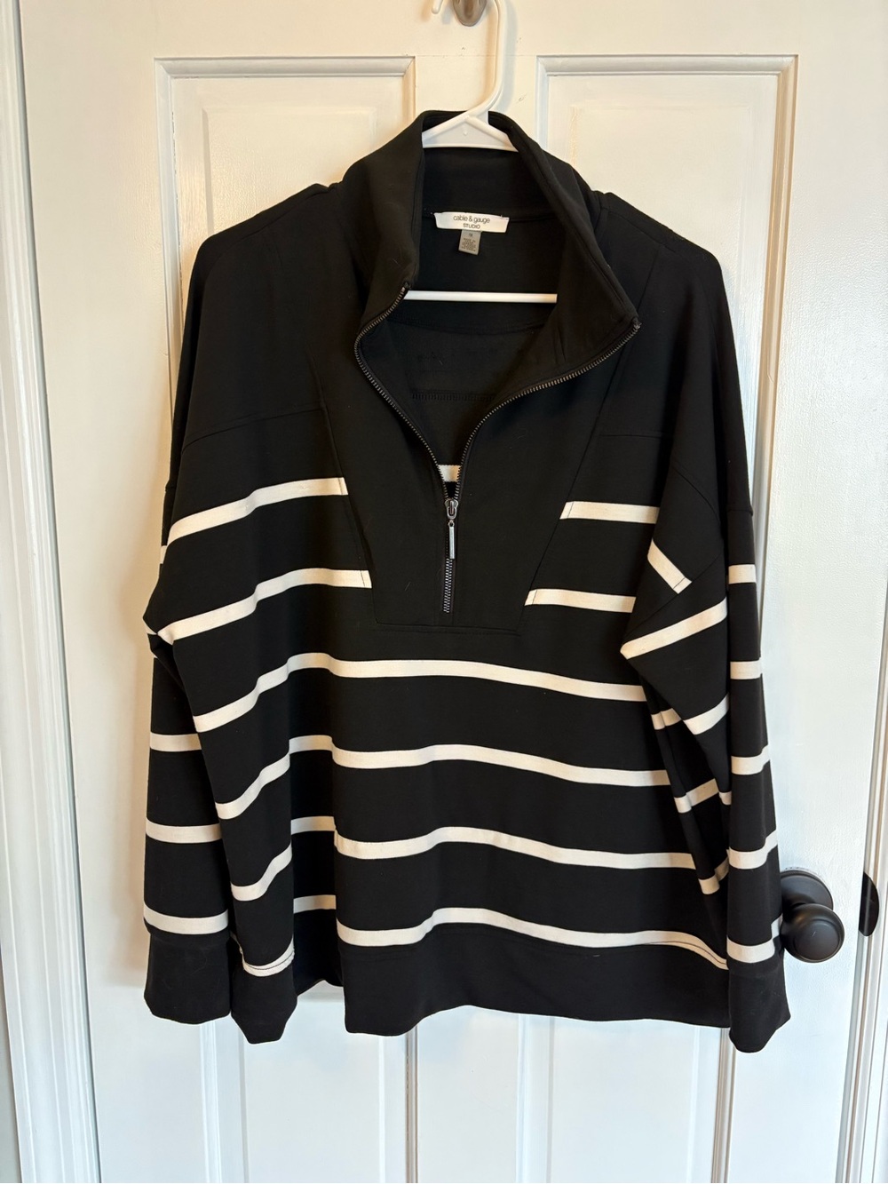 Cable & Gauge Black and White Striped Half-Zip Pullover